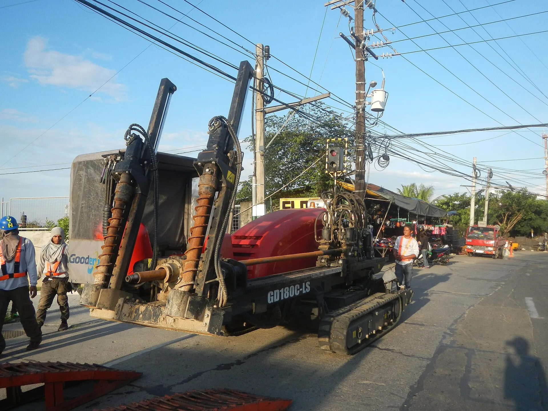 Horizontal directional drilling rig on a suburban road